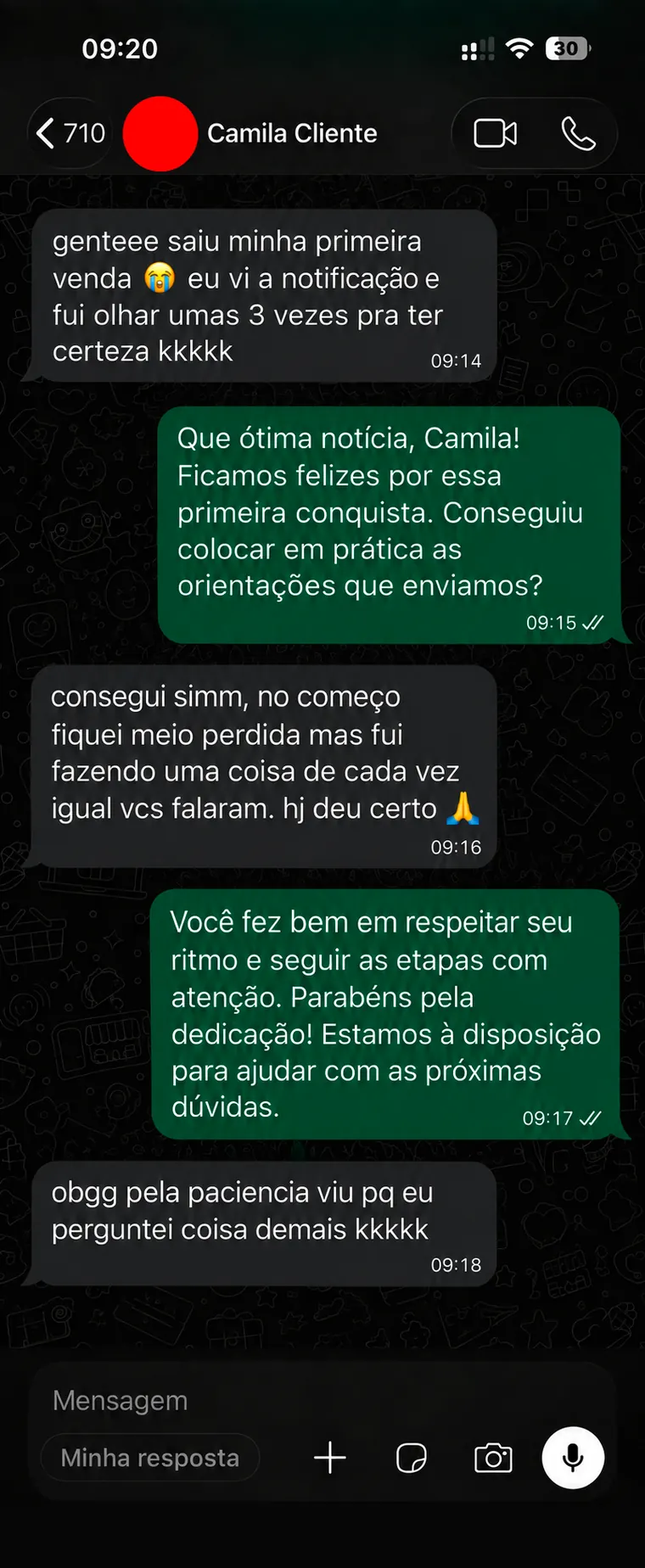Cliente comemora a primeira venda na conta